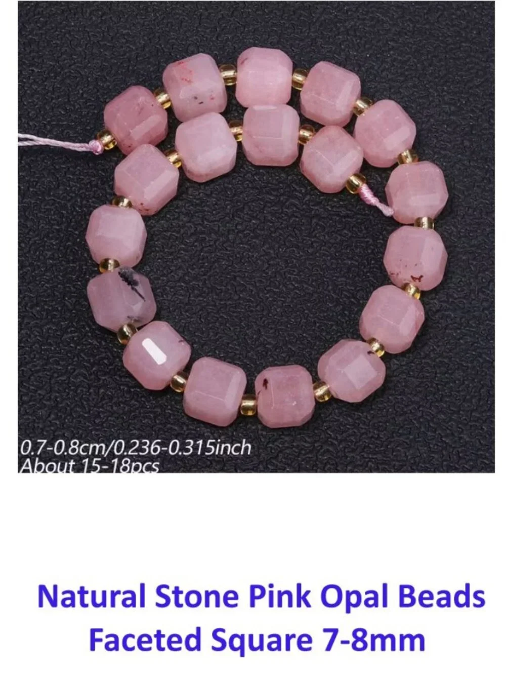 Natural Stone Pink Opal Beads - Faceted Square 7-8mm 18 Beads